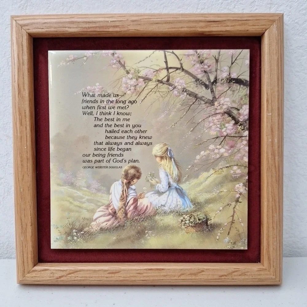Vtg 1970 Wood Frame Ceramic Tile Hanging Decor George Webster Douglas Religious